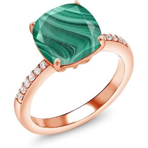 Gem Stone King 18K Rose Gold Plated Silver 10MM Cushion Gemstone Birthstone Engagement Ring | Wedding Anniversary Promise Ring For Women | Available In Size 5, 6, 7, 8, 9