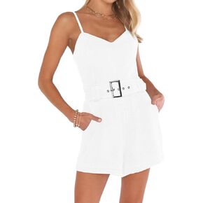 PLNOTME Women's Casual Summer Denim Romper Sleeveless Spaghetti Strap Loose Shorts Jean Jumpsuit