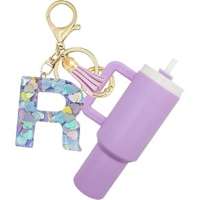 Mini Tumbler Keychain,Cute Cup Keychain with Initial letter For Stanley Cup Backpack Chapstick Holder Women Girl