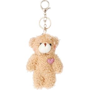 Teddy Bear Keychain Plush, Cute Stuffed Brown Teddy Bear Bag Charm,8'' Kawaii Doll Pendant Key Chain for Backpack with Heart Keyring, Soft Bear Charm for Women Purse Car Accessories Gift