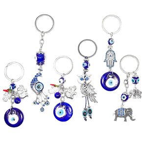 Juvale Hamsa Evil Eye Amulet Keychains for Good Luck, 6 Pack, Dark Blue