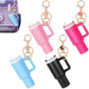 Mini Tumbler Keychain for Cup Chapstick Holder Key Chain Charms Cute Mini Cup Keychain for Schoolbag Purse 4Pcs