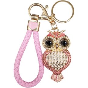 Crystal Keychain for Women with Cute Owl Bling Rhinestone Pendant Keychain,Blue Car Key Chain Accessories Wristlet for Gifts