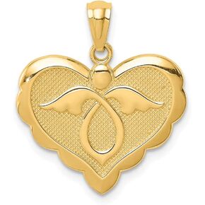 Solid 14k Yellow Gold Angel in Heart Pendant Charm