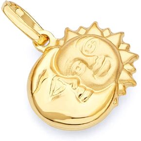 14k REAL Yellow Gold Sun & Moon Charm Pendant