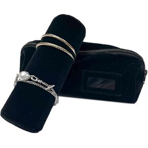 Velvet Jewelry Roll Bag for Brackets Bangles Watches, Great Jewelry Organizer for Travel, Black