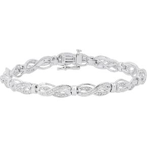 Dazzlingrock Collection Ladies Swirl Infinity Beaded Style Link Bracelet with Round Diamond Accents, 925 Sterling Silver