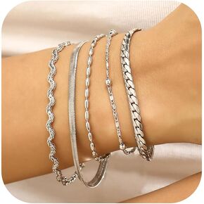 wgoud Dainty Gold Chain Bracelets for Women, 14K Real Gold Plated Link Chain Bracelets for Women Trendy, Gold Stackable Bracelet Set Jewelry Gifts for Women Waterproof Adjustable