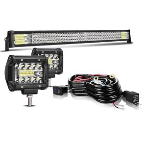 42 Inch LED Light Bar T-Former Triple Row 576W Flood Spot Combo Beam Off Road Lights 2pc 4 Inch 60W Led Pod Lights with Rocker Switch Harness Wiring for Trucks ATV UTV Jeep Boat Pickup