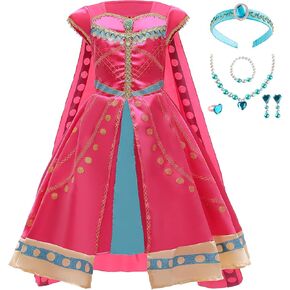 Girls Arabian Princess Costume with Headband Jewelry Set Halloween Dress Up Accessories