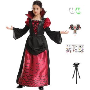 زي مصاص الدماء الملكي للفتيات أزياء الهالوين على الطراز القوطي الفيكتوري Vampiress Queen فستان لعب الأدوار مع الملحقات in Kuwait