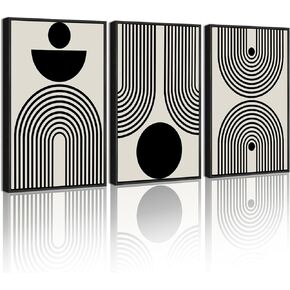 PHOPAGO Black Abstract Wall Art Geometry Minimalist Sun Lines Framed Canvas Painting Artwork 11x14in Black Framed