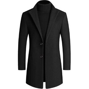 Lu's Chic Men's Single Breasted Trench Coat Button Down Overcoat Warm Dress Pea Coats