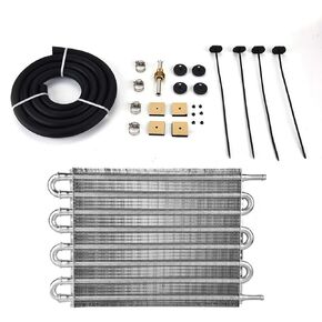 8 Rows Oil Cooler, Aluminum Alloy Universal Oil Cooler Kit Car 8 Row Remote Oil Cooler Kit Auto Manual Radiator Converter with Hose Mounting Kit