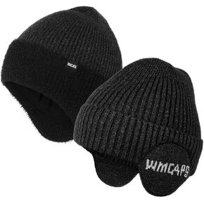 Wmcaps Winter Fleece Line Beanie with Earflap for Men Women, Outdoor Warm Thermal Knitted Hat Stocking Caps