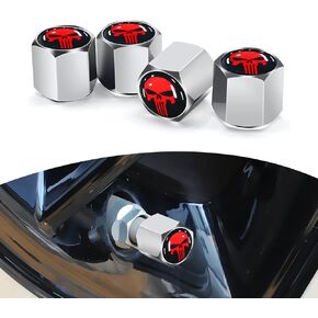 4 Pack Car Skull Tire Valve Stem Caps, Airtight Dust Proof Tires Air Caps Cover, Air Leakproof Valve Caps Cover fits Cars, Trucks, Bikes, Motorcycles, Bicycles Tire Caps (White)