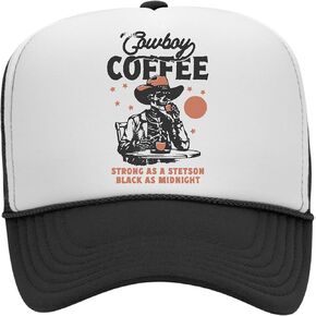 Cowboy Coffee Trucker Hat | Vintage Streetwear Cowgirl Western Country Trendy | Premium Foam Snapback Hat for Men & Women