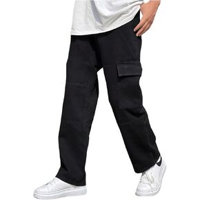 OYOANGLE Men's Flap Pocket Side Cargo Jeans Straight Leg Casual Denim Pants