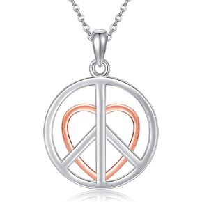 Peace Sign Necklace 925 Sterling Silver Peace Sign Pendant Jewelry Gifts for Women Peace Lovers