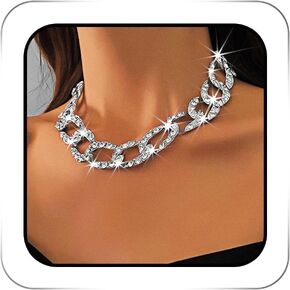 Rhinestone Short Necklace Jewelry Silver Sparkly Crystal Necklaces Party Prom Neck Chain for Women