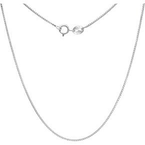 925 Sterling Silver Box Chain For Women, White Gold Plated, 0.8mm Thin Necklace Chain, 16" To 24" Lengths