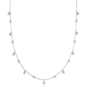 Ross-Simons RS Pure 0.16 ct. t.w. Diamond Station Drop Necklace in Sterling Silver. 18 inches