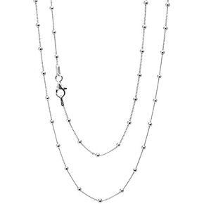 Women's Silver Necklace - 925 Sterling Silver Small Chain Beaded Necklace Layered Stacking Curb Chain Necklace for Women Ladies 16" 18" 19" 20" 21" 22" 24" In
