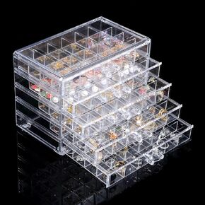 Earring Storage Box Organizer, Acrylic Jewelry Storage Box Holder 5 Drawers Transparent Jewelry Display Stand with 120 Small Compartments Gift Boxes for Women Girls (Clear)