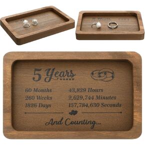 Gerrii Anniversary Wood Gift Rectangle Engraved Tray Wedding Anniversary Wood Gifts for Him Husband Wife Trinket Dish Solid Wood Jewelry Display Tray for Rings Watch (Rustic Style)