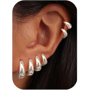 BESTEEL 6Pairs Small Chunky Gold Hoop Earrings for Women 14K Gold Silver Huggie Hoops Earrings Hypoallergenic Small Hoop Earrings Tiny Gold Trendy Thick Hoop Earrings Stacks for Sensitive Ears