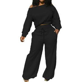 Yiershu Women's 2 Piece Outfits Casual Sweatsuits Long Sleeve Loose Matching Wide Leg Tracksuit Pants Sets with Pockets
