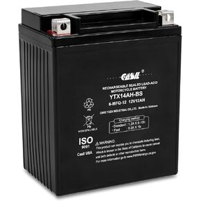 YTX14AH - 12 Volt 12AH 210 CCA - High Performance Maintenance Free SLA AGM Power Sport Battery - Casil Battery, YTX14AH-BS