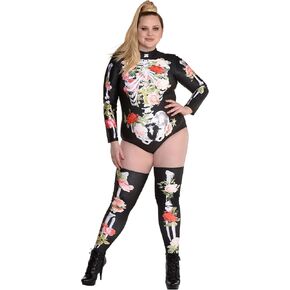 Skeleton Romance Bodysuit & Thigh Highs (Small/Medium - 3 Pcs) – Alluring Costume for Events