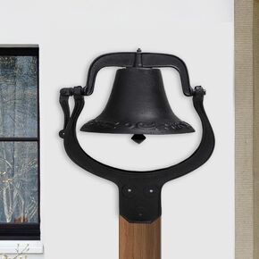 Large Cast Iron Bell, Vintage Dinner Bell Hanging Bells for Door, Outdoor Bells for Farm Garden Backyard Church School, Black
