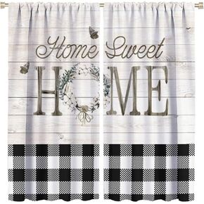 Boho Rustic Curtains, Vintage Art Farmhouse Wood Plank Colorful Pink Watercolor Plant Floral Vase Bottle Bird Window Treatments, Blackout Rod Pocket Drapes for Living Room Bedroom Kitchen 42x45in