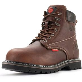 SUREWAY Mens Heavy Duty Soft/Steel Toe Work Boots for Men,Goodyear,Full Grain Leather Working Construction Boot,Slip/Oil/Water Resistant Industrial Safety Shoes,Soft Toe Dark Brown,Size 9