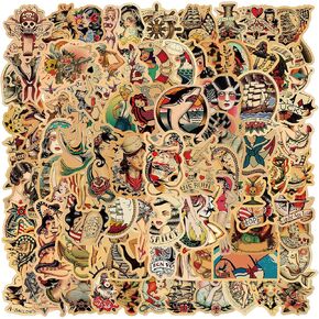 Vintage Stickers, 100pcs Retro Girl Sailor Jerry Sticker Pack for Adults, Vinyl Waterproof Retro Pinup Girl Deals for Laptop Water Bottle Hydro Flask Car Motorcycle Guitar Phone Luggage Men Decoration