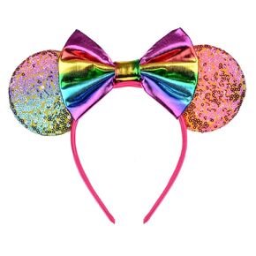 A Miaow Sequin Black Mouse Ears Headband Glitter Butterfly MM Bow Park Cruise Hairband for Girls Women Adults Princess Cosplay Party (Princess)