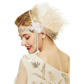 BABEYOND Vintage 1920s Flapper Headband Roaring 20s Great Gatsby خوذة (شامبانيا)