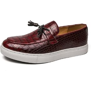 Aceptolcom Men's Crocodile Pattern Leather Shoes Tassel Loafers,Fashion Causal Business Luxury Non-Slip Slip On Dress Shoes Penny Loafers