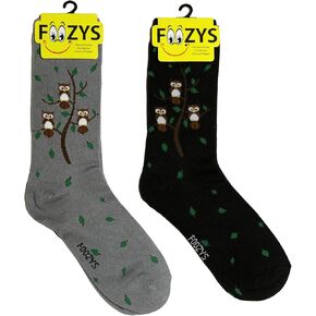 Foozys Women’s Crew Socks | Owl Family Tree Farm Novelty Socks | 2 Pair