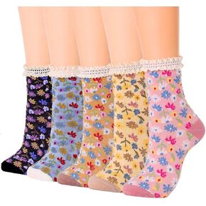 جوارب Campsis Flower Crew، جوارب قطنية مكشكشة لطيفة، جوارب كاحل مكشكشة، جوارب كاجوال مريحة للنساء والفتيات (5 عبوات) in Kuwait