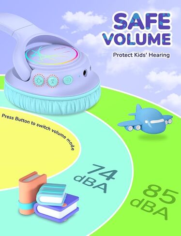 iClever BTH18 Kids Bluetooth Headphones LED Lights for Toddler Boys Girls | SafeSound Tech, 43H Playtime Stereo Sound, USB C Charging AUX Cable, Over Ear Kids Headphones Wireless for iPad/Tablet/Travel in Kuwait