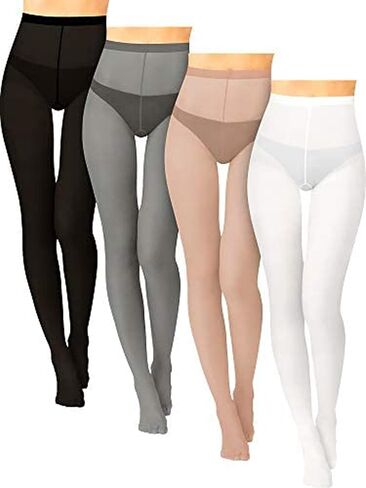 Geyoga 4 Pairs Women Footed Tights Solid Color Opaque Tights Summer 3 Denier/100 Denier Pantyhose Stockings for Women in Saudi Arabia