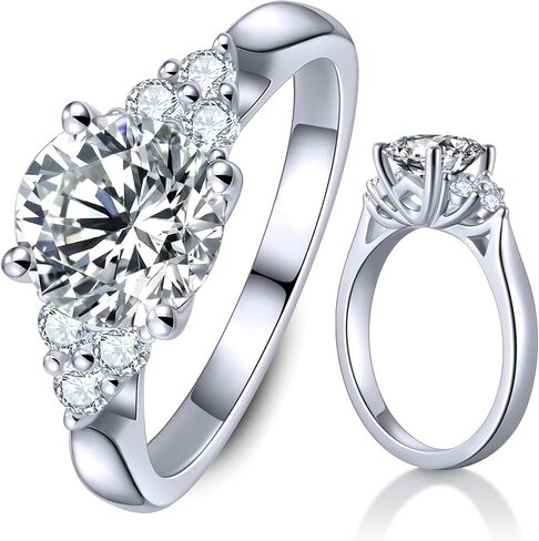 KSTYLE 【سلسلة مستوحاة من الطبيعة】خواتم زفاف مويسانيتي للنساء 1.5-2 قيراط خواتم خطوبة سوليتير، D اللون VVS1 وضوح 925 خواتم فضة استرلينية 18 قيراط مطلية بالذهب الأبيض خواتم وعد لها in Kuwait