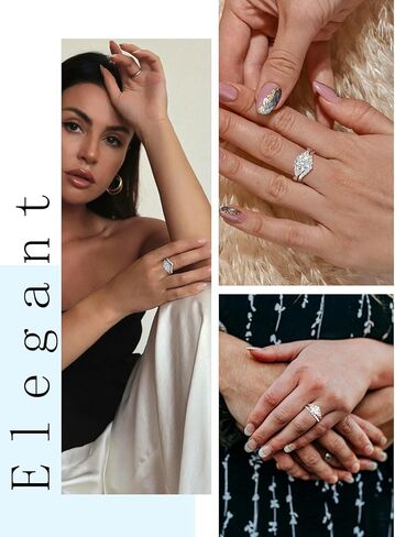 KSTYLE 【سلسلة مستوحاة من الطبيعة】خواتم زفاف مويسانيتي للنساء 1.5-2 قيراط خواتم خطوبة سوليتير، D اللون VVS1 وضوح 925 خواتم فضة استرلينية 18 قيراط مطلية بالذهب الأبيض خواتم وعد لها in Kuwait