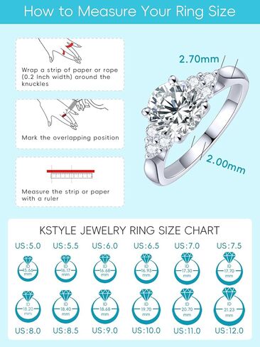 KSTYLE 【سلسلة مستوحاة من الطبيعة】خواتم زفاف مويسانيتي للنساء 1.5-2 قيراط خواتم خطوبة سوليتير، D اللون VVS1 وضوح 925 خواتم فضة استرلينية 18 قيراط مطلية بالذهب الأبيض خواتم وعد لها in Kuwait