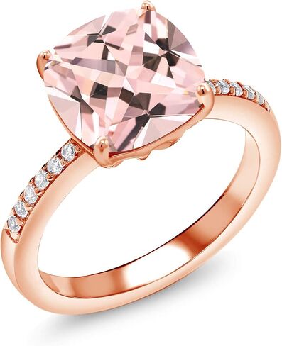 Gem Stone King 18K Rose Gold Plated Silver 10MM Cushion Gemstone Birthstone Engagement Ring | Wedding Anniversary Promise Ring For Women | Available In Size 5, 6, 7, 8, 9 in Saudi Arabia