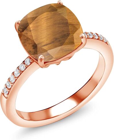 Gem Stone King 18K Rose Gold Plated Silver 10MM Cushion Gemstone Birthstone Engagement Ring | Wedding Anniversary Promise Ring For Women | Available In Size 5, 6, 7, 8, 9 in Saudi Arabia