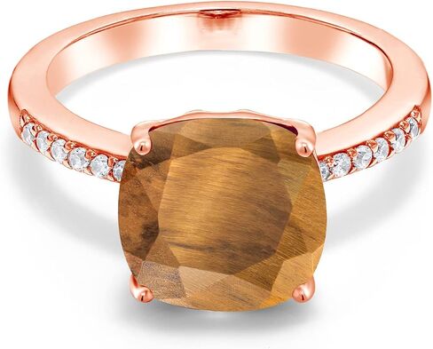 Gem Stone King 18K Rose Gold Plated Silver 10MM Cushion Gemstone Birthstone Engagement Ring | Wedding Anniversary Promise Ring For Women | Available In Size 5, 6, 7, 8, 9 in Saudi Arabia